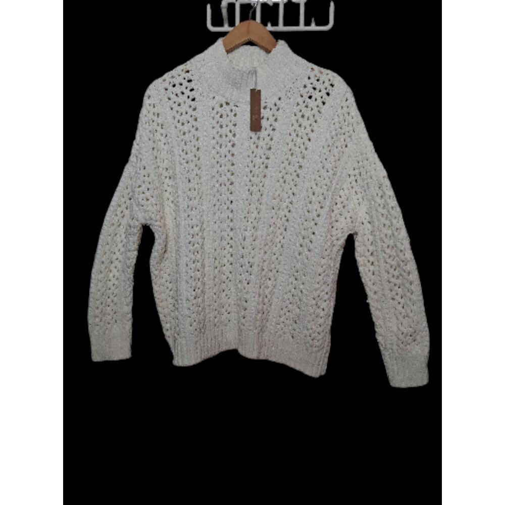 Hello Nite X Revolve Cream Chunky Cable Knit Mock Neck Sweater Size S NWT